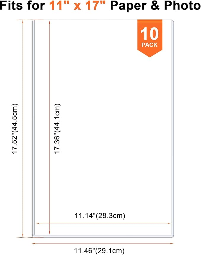 Ndsox 10 Pack 11" x 17" Rigid Print Protectors - Heavy Duty Hard Plastic Sheet Page Protectors - Crystal-Clear Menu Holders - Top Loading Art Prints Sleeves for Documents Magazines Posters Photographs