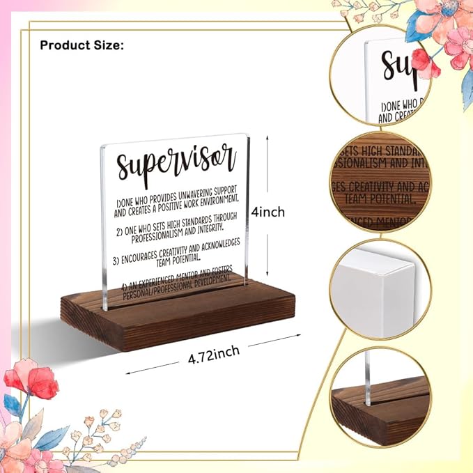 Appreciation Gifts for Supervisor, Inspirational Office Decor Gifts for Supervisor, Motivational Gifts for Supervisor,Modern Acrylic Desk Plaque with Inspirational Quotes, 10 x 10 x 1.5 cm,XXD42
