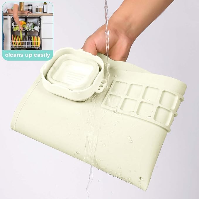 AWOKE Silicone Painting Mat for Kids - 20"X16" Art & Craft Mat with 12 Color Dividers, 2 Paint Palettes, 1 Water Cup - Toddler Activities Paint Mat, Ideal Gift for 3 4 5 Year Old Boys & Girls (Beige)