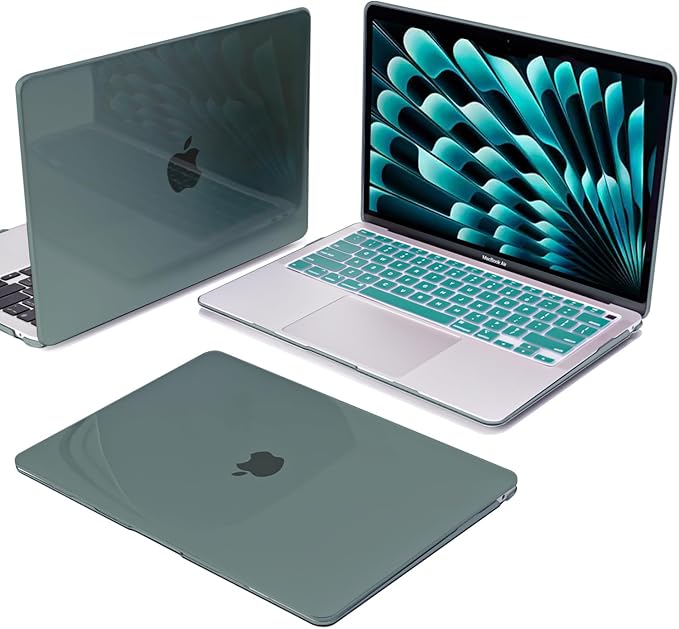 Compatible with MacBook Air 13 inch Case M1 Chip 2021-2018 Release A1932 A2179 A2337, Crystal Plastic Hard Shell Case Keyboard Cover Screen Film Dust Plug for Mac Air 13 2020, Midnight Green
