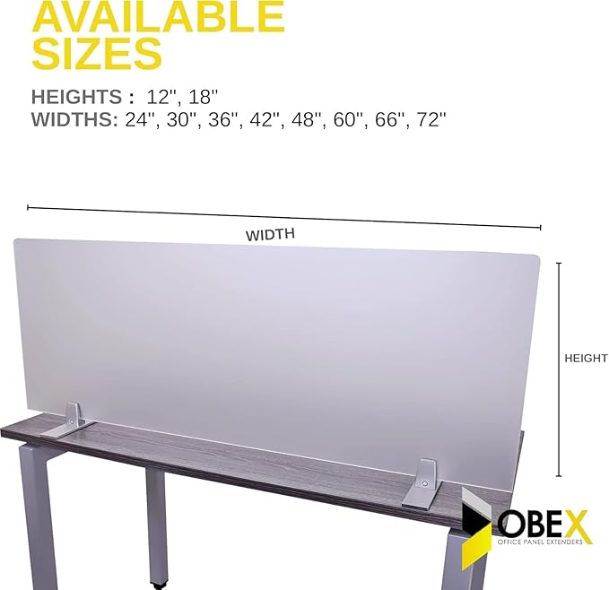 OBEX Acrylic Free Standing Screen, Divider for Desk Privacy Home & Office Partitions for Table Top Workstation, Portable Cubicle Panel for Work, 18" x 30", Frosted