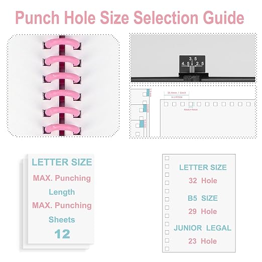 Rayson PT1202 Coil Binding Machine, 3:1 Pitch, 32 Hole Punch for Spiral & Click Binding Spines, Metal Spiral Binder Hole Punch, Punches 12 Sheets at a Time