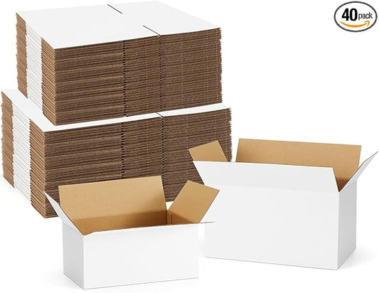 Assorted-Sizes-Shipping-Boxes-40-Pack: 9x6x4 & 11x6x6 Small-Shipping-Boxes-Mailers, White Corrugated-Cardboard-Boxes-for-Packing-Small-Business Mailing