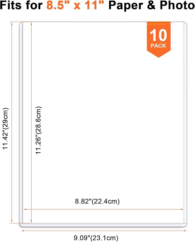 Ndsox 10 Pack 8.5" x 11" Rigid Print Protectors Clear Hard Plastic Sheet Protectors Top Loading for Birth Certificates, Documents, Posters, Photos, Meuns, Heavy Duty No-Hole Plastic Document Sleeves