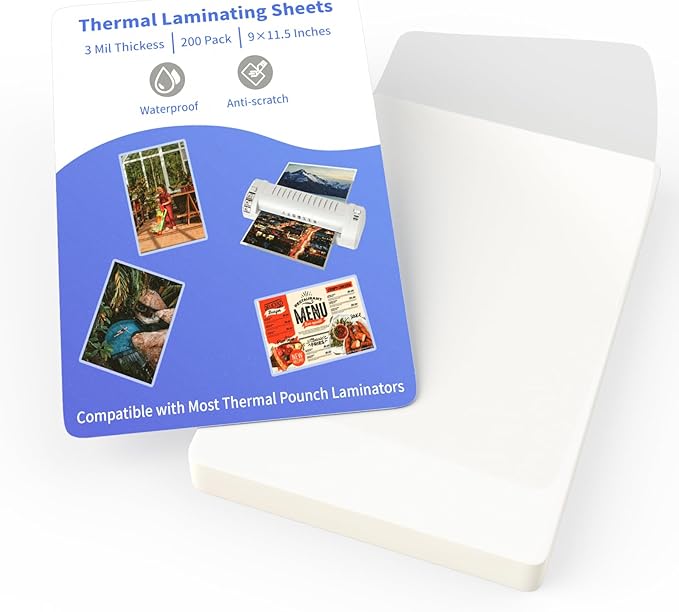 Thermal Laminating Pouches, FungLam Clear Laminating Sheets, 3 Mil Thickness Thermal Laminating Sheets, 9×11.5 Inch Laminator Sheets for Laminators, Clear Plastic Letter Size Sheets, 200 Pack.