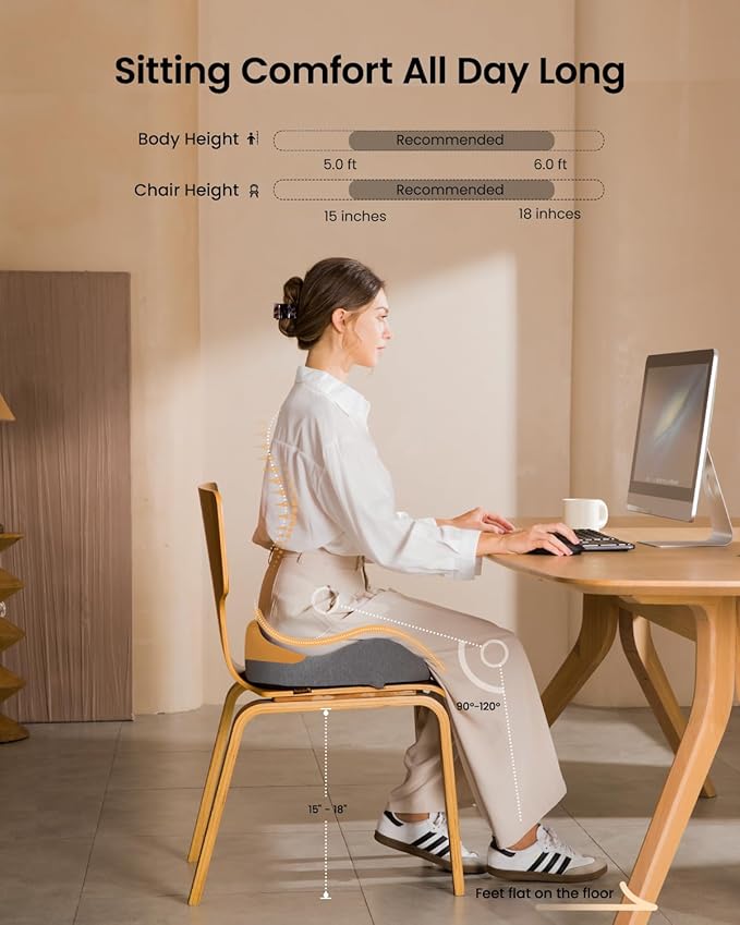 ProtoArc Seat Cushion, Office Chair Cushion for Sciatica, Coccyx Cushion, Ergonomic Memory Foam Seat Cushion for Car, Home, Pressure Relief Pad for Hip, Tailbone, All Day Comfort - Black&Gray