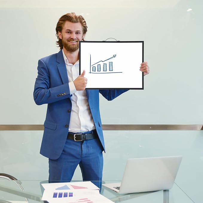 TSJ OFFICE White Board Calendar - 12 X 16 Inches Magnetic Dry Erase Board Monthly Calendar, Double Sided Whiteboard with a Handle, to Do List Notepad for Office, Home, School, Black Aluminum Frame