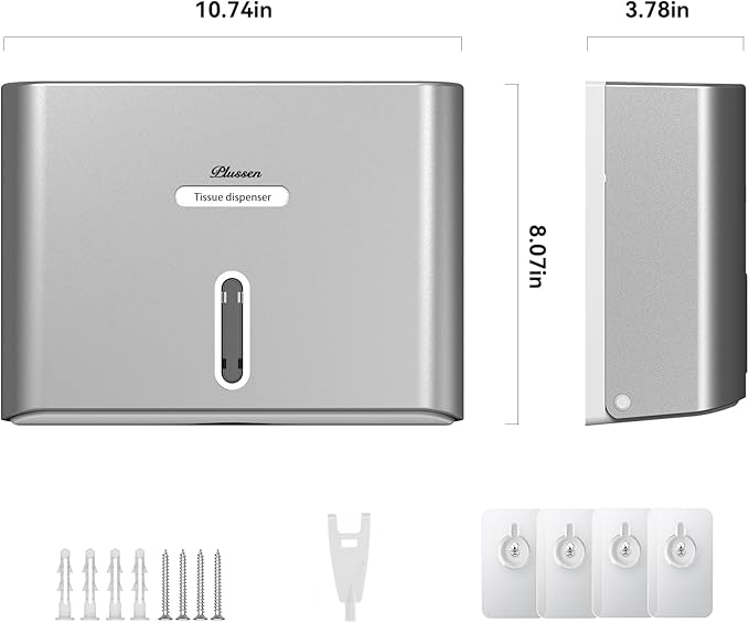 Paper Towel Dispenser Wall Mount, Adhesive No Drilling Multifold Trifold C Fold Commercial Hand Towel Dispenser,Silver