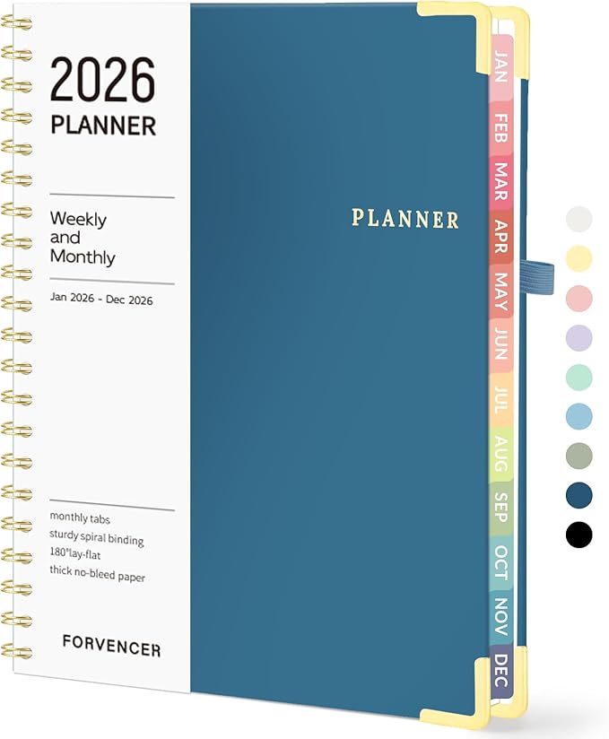 2026 Planner, Forvencer Calendar Planner Weekly and Monthly, January 2026-December 2026, 8.5" X 11", Hardcover Agenda Book with Tabs, Cute Daily Journal Planning with Inner Pocket, Home College Organizer Notebook for Office School Supplies, A4, Navy Blue