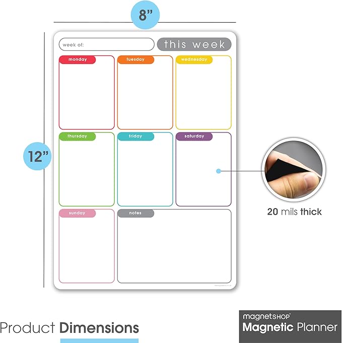Magnetic Dry Erase White Board Planner for Fridge | Apartment Essentials and Home Organization Must Have | Family Planning, Grocery List, Whiteboard Calendar, Chore Chart | Multi-Color 8" x 12"