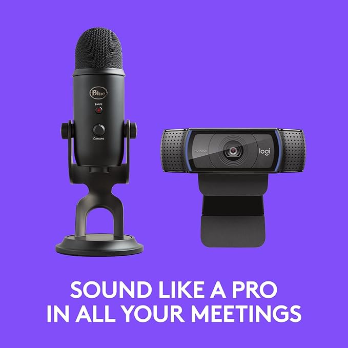 Logitech C920x HD Pro Webcam, Full HD 1080p/30fps - Black w/Blue Yeti USB Microphone - Blackout