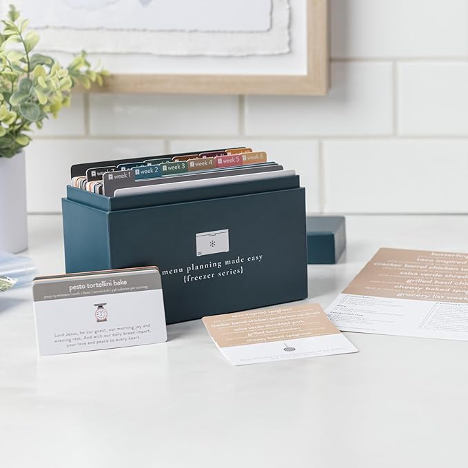 Meal Planner with 72 Recipe Cards (Freezer Menu) - Weekly Menu Planner | Sturdy Recipe Box | 12 Reusable Grocery Shopping Lists | 5 Blank Recipe Cards | Recipe Card Protector | Recipe Ideas