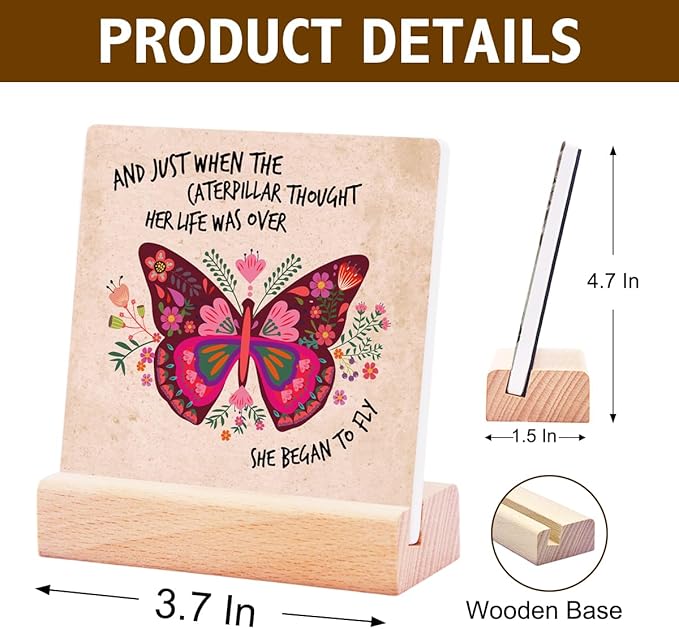Inspirational Butterfly Gifts for Teen Girls Women Birthday Christmas-Encouragement Gift Cheer Up Gifts for Friends-Motivational Sign Ceramic Plaque-She Began To Fly Sign