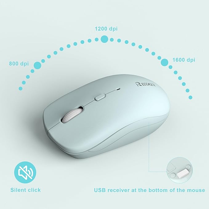 Wireless Keyboard and Mouse Combo, Full-Sized Wireless Keyboard and Adjustable DPI Mouse, 2.4GHz USB Receiver, Keyboard and Mouse for PC, Windows, Desktop, Laptop (Mint Green and White)