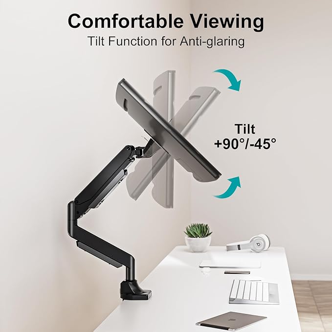 MOUNT PRO Single Monitor Mount for Max 43 Inch Ultrawide Computer Screen, Premium Aluminum Heavy Duty Monitor Arm Holds 6.6lbs to 33lbs, Gas Spring Full Motion Display Desk Stand, VESA Mount