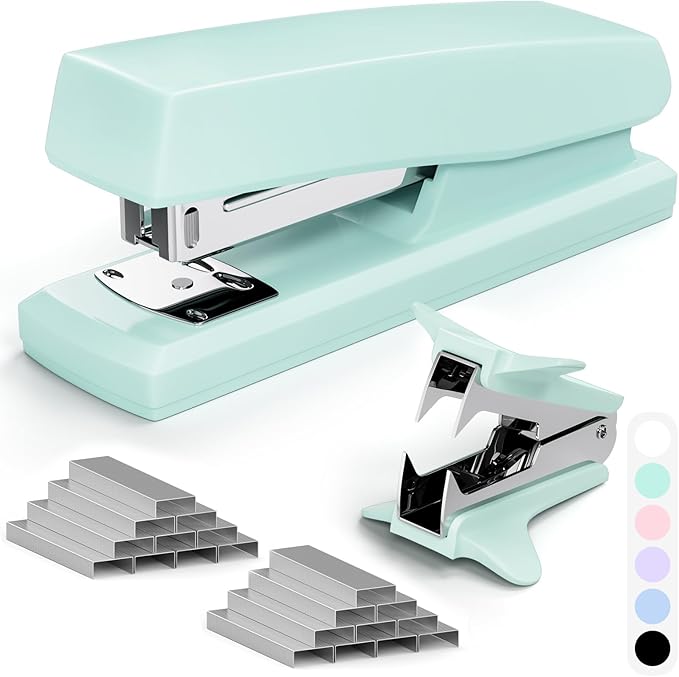 Green Office Stapler, 25 Sheet Capacity with 2000 Staples and Staple Remover, Desktop Stapler,Green Office Supplies for Students and Office Clerks