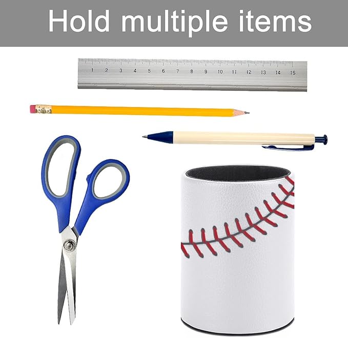 Ball Lace Baseball Pen Holder Pencil Organizer Cute Pencil Cup Desk Decor Makeup Brush Holder PU Multifunctional Office Suppliesfor Home Classroom School