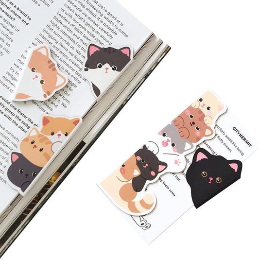 5pcs Cute Magnetic Bookmark, Funny Peeping Cat Book Marker Clip for Teachers, Students, Book Lovers Gifts, Printing on 2 Side