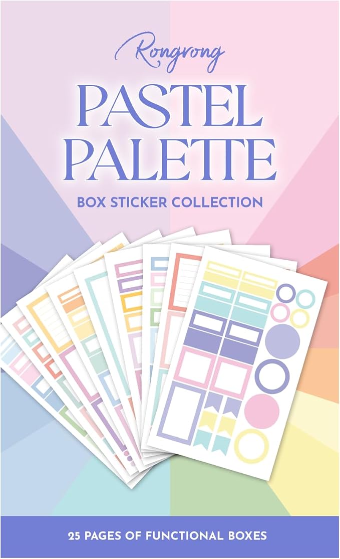 Rongrong Pastel Planner Stickers Book for Planners, Calendars, Journals and Projects – Functional Beautiful Pastel Colored Box Stickers – Scrapbook Accessories – 24 Pages
