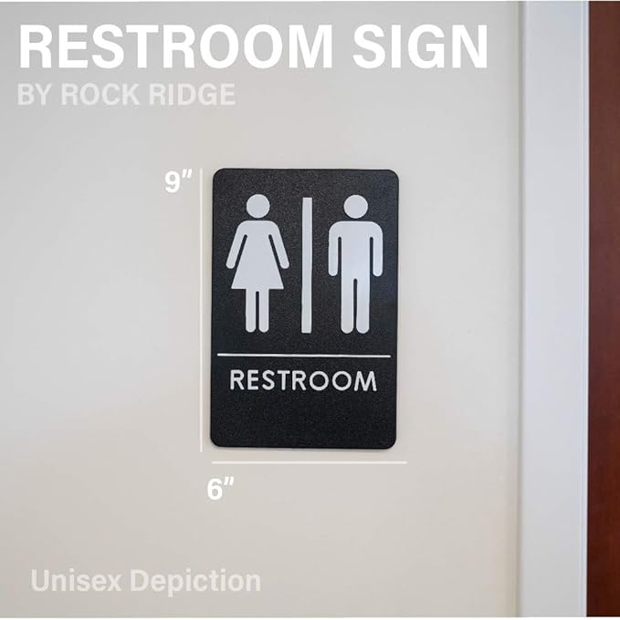 Rock Ridge Unisex Restroom Sign ADA-Compliant Bathroom Door Sign, Office Business Restaurant, Made in USA, Pack of 12