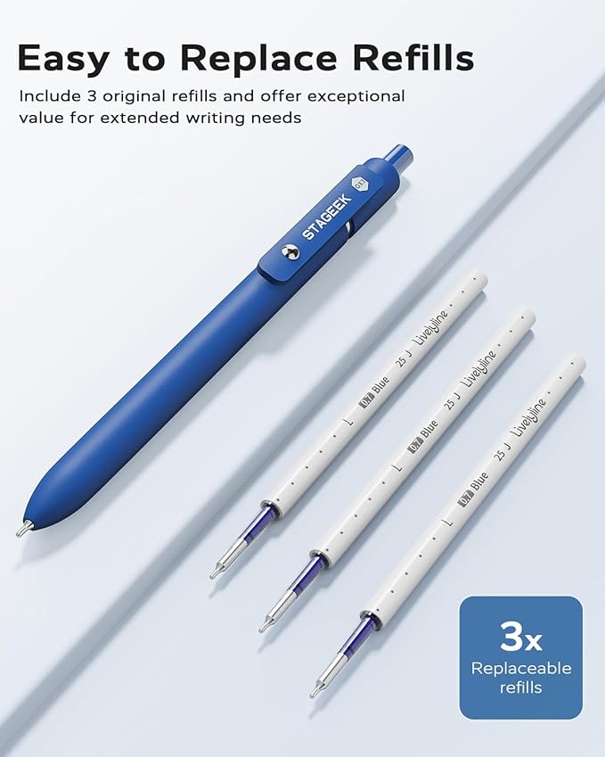 Blue Gel Pens, 6Pcs Quick Dry Blue Ink Pens with 3 Extra Refills, Fine Point Retractable Smooth Writing Pens for Journaling, Office, Note Taking, School Supplies, Nurse Aesthetic(Blue)