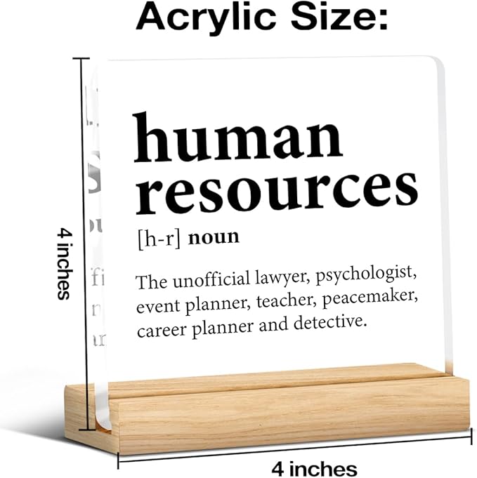 Human Resources Gifts for Women Men, HR Office Gifts, Human Resources Definition Clear Acrylic Desk Decorative Sign for Home Office, 4 x 4 Inches