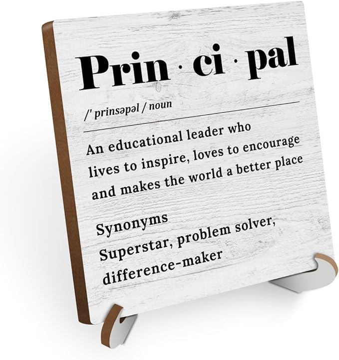 School Principal Definition Wood Sign Desk Decor Rustic Office Cubicle Decor Positive Assistant Principal Plaque with Wooden Stand Funny Office Desk Accessories for Home Table Shelf Principal Gifts