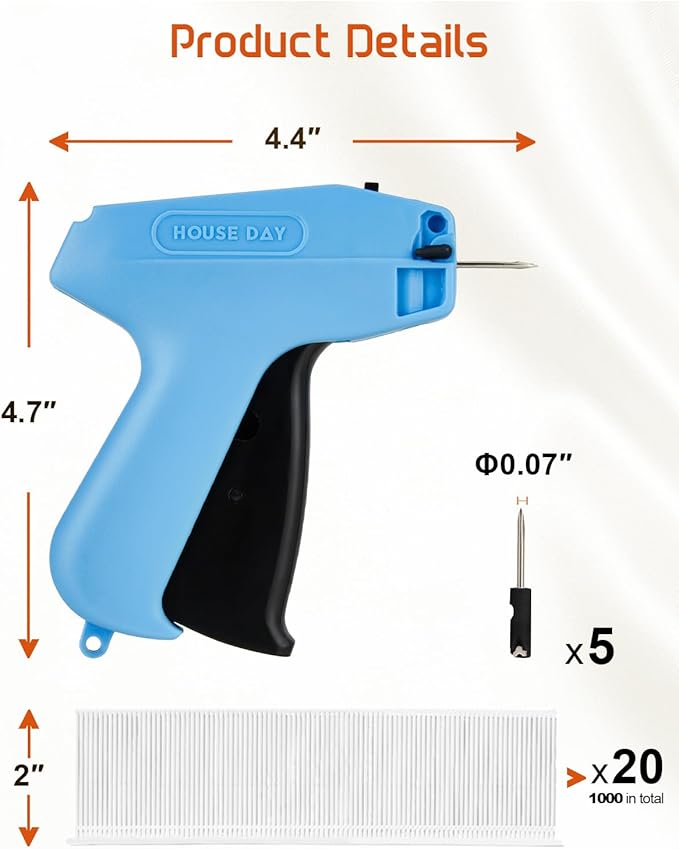 HOUSE DAY Tagging Gun for Clothing, Retail Tag Gun for Clothes, Not for Stitch, Price Tag Attacher Gun with 6 Needles, 1000pcs 2" Barbs Fasteners for Store, Garage, Yard Sale