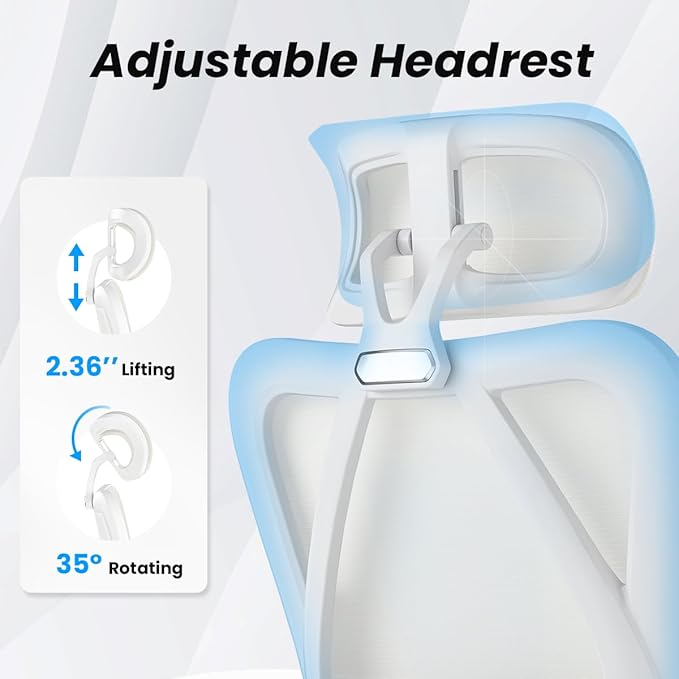 Farini Ergonomic Office Chair with Footrest, Mesh Office Desk Chair with Headrest, High Back Computer Chair with Adjustable Lumbar Support for Home Office Study Room Bedroom, White & Beige