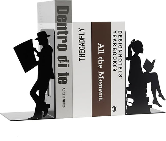 8 inch Lovers Bookends Book Ends for Shelves Decorative,Metal Book End Nonskid Book Holder Book Stopper Home Christmas Decor for Movies/CD/Video Games Christmas Decorations Gift(Set of 2)