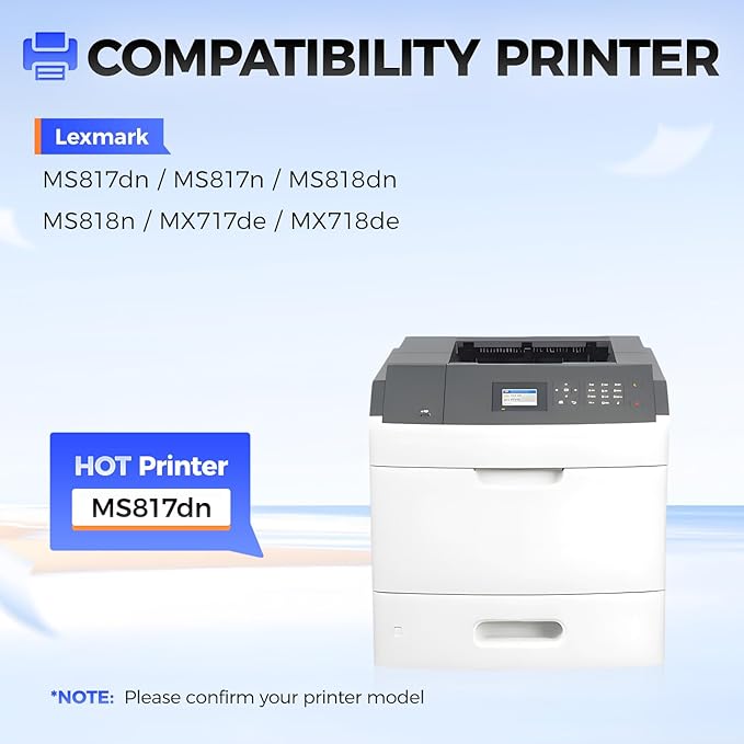 53B1000 Black Toner Cartridge with chip 1-Pack High Yield Replacement for Lexmark 53B1000 53B1H00 Toner Compatible with Lexmark MS817dn MS817n MS818dn MS818n MX717de MX718de Laser Printer Ink Copier