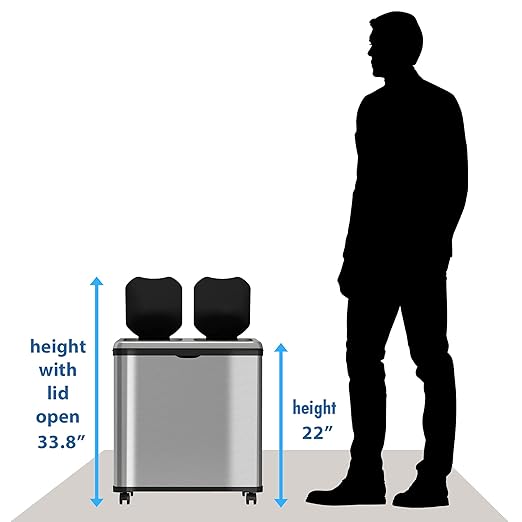 iTouchless 16 Gallon Touchless Sensor Trash Can and Recycle Bin with Wheels, 60 Liter Stainless Steel Dual-Compartment (2 x 8 Gallon) Kitchen Recycling and Garbage Trashcan