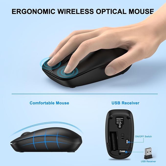 Wireless Keyboard and Mouse Combo, Full Size Silent Ergonomic Keyboard and Mouse, Long Battery Life, Optical Mouse, 2.4G Lag-Free Cordless Mice Keyboard for Computer, Mac, Laptop, PC, Window(8 Pack)
