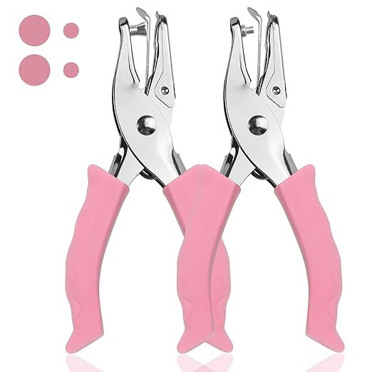Single Hole Punch, 2 Pcs Hand Hole Puncher with Soft Grip Handle, 1/4" and 1/8" Small Hole Paper Punch for Crafts, Scrapbooks, 6 Sheets Capacity, Tags, Tickets - Pink