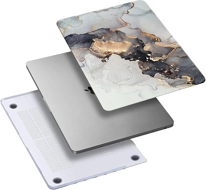 KEROM Compatible for MacBook Pro 14 Inch Case 2025-2021 M5 M4 M3 M2 M1 Pro/Max Chip A3434 A3112 A3185 A3401 A2918 A2992 A2779 A2442, Cute Aesthetic Plastic Hard Shell & Keyboard Cover, Blue Gold