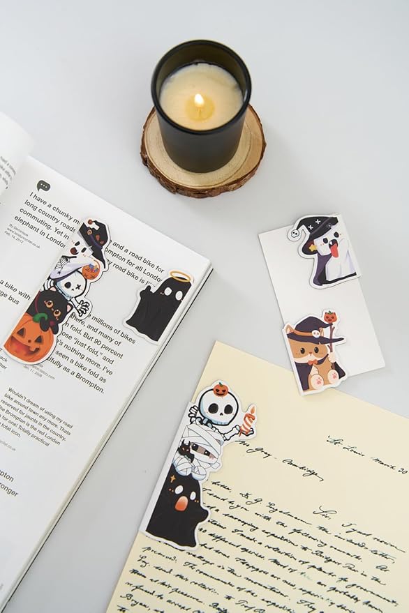5pcs/Set Cute Magnetic Bookmark, Funny Peeping Ghost Book Marker Clip for Teachers, Students, Book Lovers Gifts, Printing on 2 Side (Ghost)