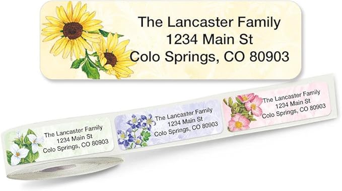Colorful Images Spring Floral Rolled Personalized Return Address Mailing Labels with Dispenser, Customize with Name & Shipping Address, 250 ¾” x 2½” Self Adhesive, Easy Peel Label Roll