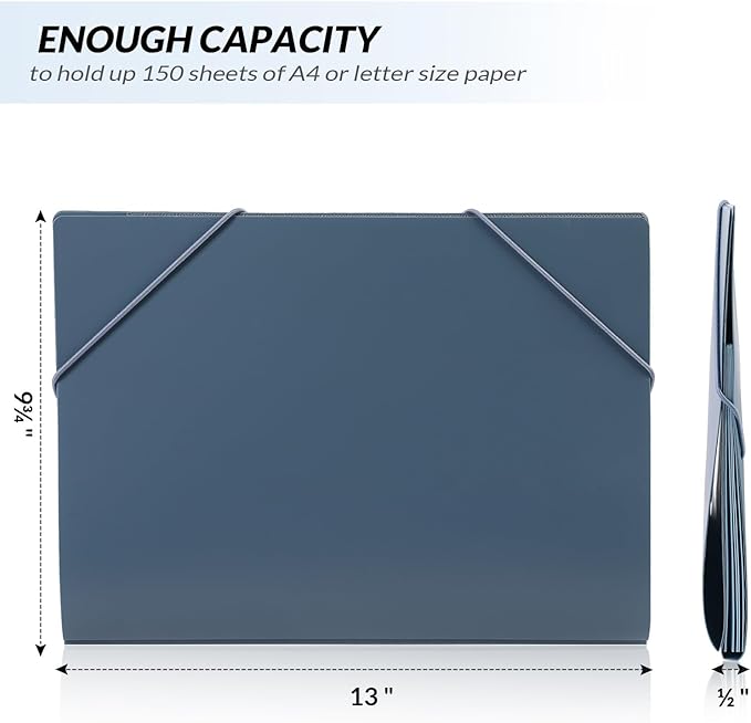 SKYDUE Accordion File Organizer, 5 Pocket Expanding File Folders with Pockets, Document Organizer, Portable Paper Organizer，School Office Supplies Blue