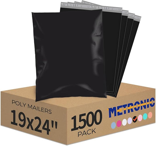 Metronic Poly Mailers 19x24 Inch 1500pcs Black, Large Shipping Bags for Clothes,Self Adhesive Shipping Envelopes for Small Business,Waterproof Mailers Poly Bags for Shipping,Packaging Mailing Bags