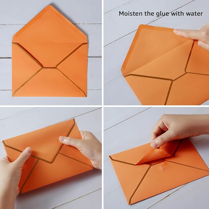 100 Pack A7 Envelopes 5 x 7 Card Envelopes V Flap with Gold Border for Office, Wedding Gift Cards, Invitations, Graduation, Baby Shower, Parties (Dark Orange, 5.32 x 7.28 Inches)