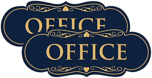 All Quality Designer Office Sign | Easy Installation - Blue/Gold - Medium (2 Pack)