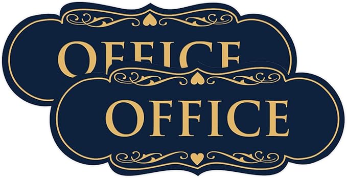 All Quality Designer Office Sign | Easy Installation - Blue/Gold - Large (2 Pack)
