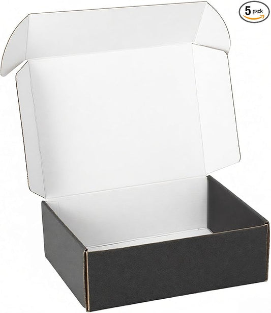 12"x9"x4" Shipping Boxes Set of 5, Black Corrugated Cardboard Box Literature Mailer