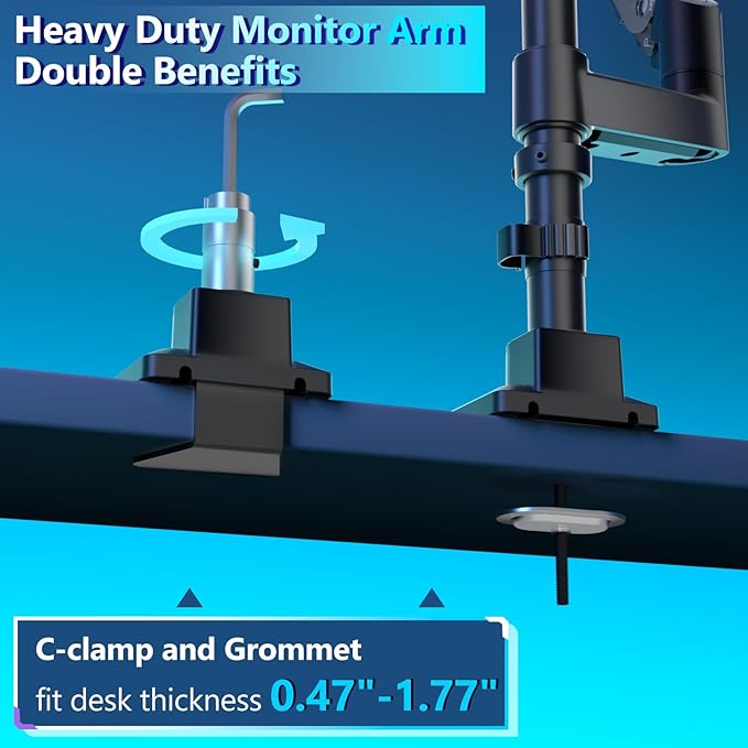 WALI Dual Monitor Mount for Ultrawide Heavy Duty Curved Monitor Stacking, Dual Monitor Arm Fits 17-49 Inch for Ultrawide Screens up to 44lbs, 49 inch Monitor Arm, Black