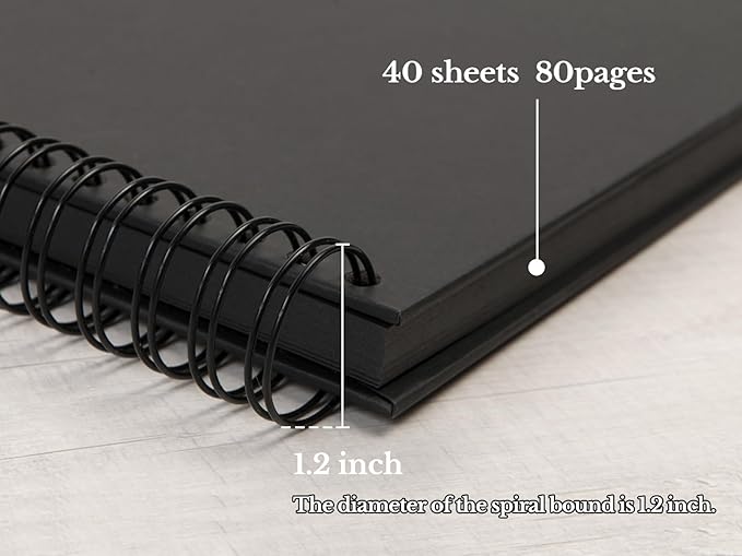 potricher 8 x 8 Inch DIY Scrapbook Photo Album 80 Pages Thick Kraft Blank Black Paper Memory Book for Wedding and Anniversary Family (Black, 8 Inch)