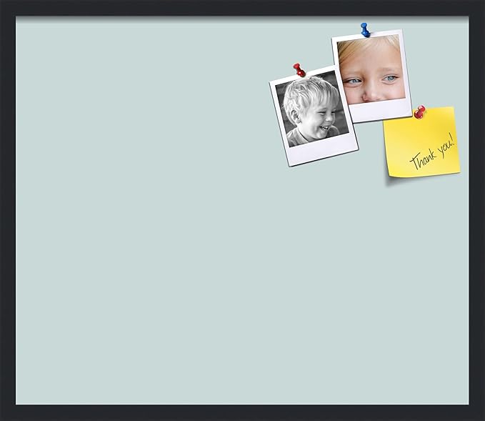 PinPix 28x24 Inch Cork Bulletin Board. This Decorative Framed Pin Board Comes with Soft Blue Design and a Satin Black Frame. Ideal for Home Office Decor or Message Board (PinPix-1814)