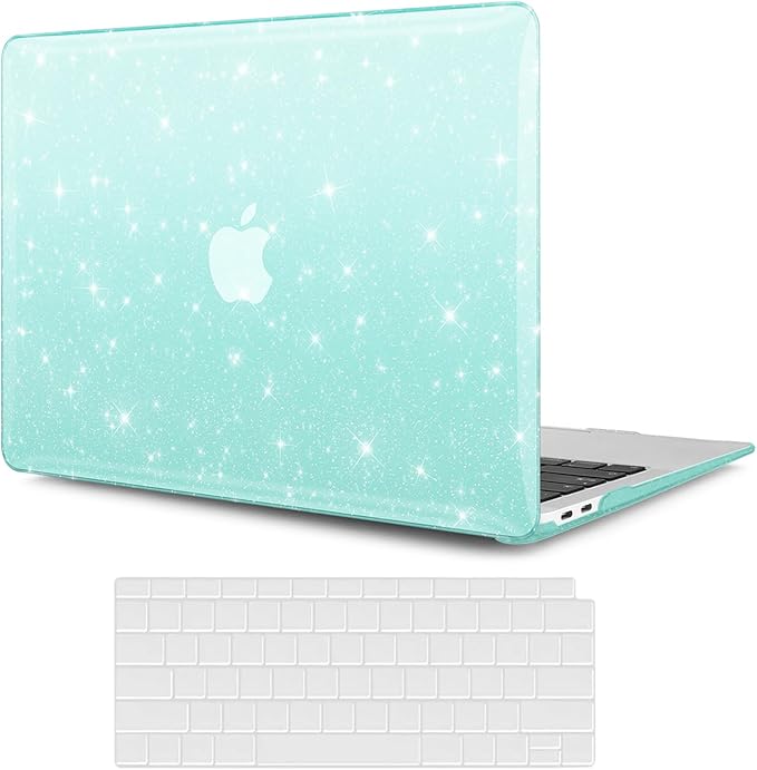 KEROM Green Glitter Case for MacBook Air 13 inch 2022-2018 M1 A2337 A2179 A1932, Glitter MacBook Air M1 Case - Shiny Bling Sparkle Plastic Hard Shell & Keyboard Cover for MacBook Air 13.3 inch