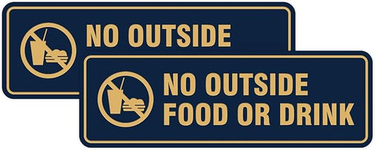 Standard No Outside Food or Drink Door/Wall Sign - Blue/Gold - Small 2 Pack