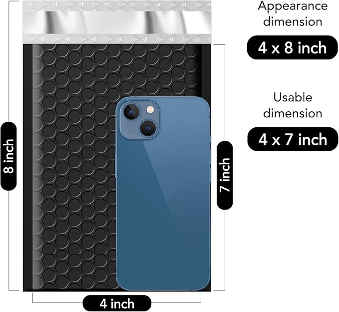 Fuxury Black Bubble Mailers 4x8" 4000 Pack, Waterproof Padded Envelopes Self Seal Bubble Envelopes, Padded Mailers for Small Business, Envelope Mailers Usable Size 4x7"