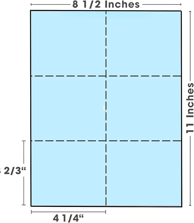 Limited Papers (TM) 8.5x11 Perforated Paper, 20/50 Pound, 75 GSM, Variety of Perforation Sizes and Colors, for Forms, Tickets, Postcards, Business Cards. (Blue, 6 up)